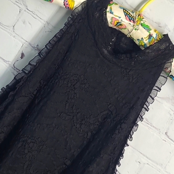 White Birch Goth Black Floral Lace Lined Tank Top Made in USA Womens Size Medium - Picture 7 of 16